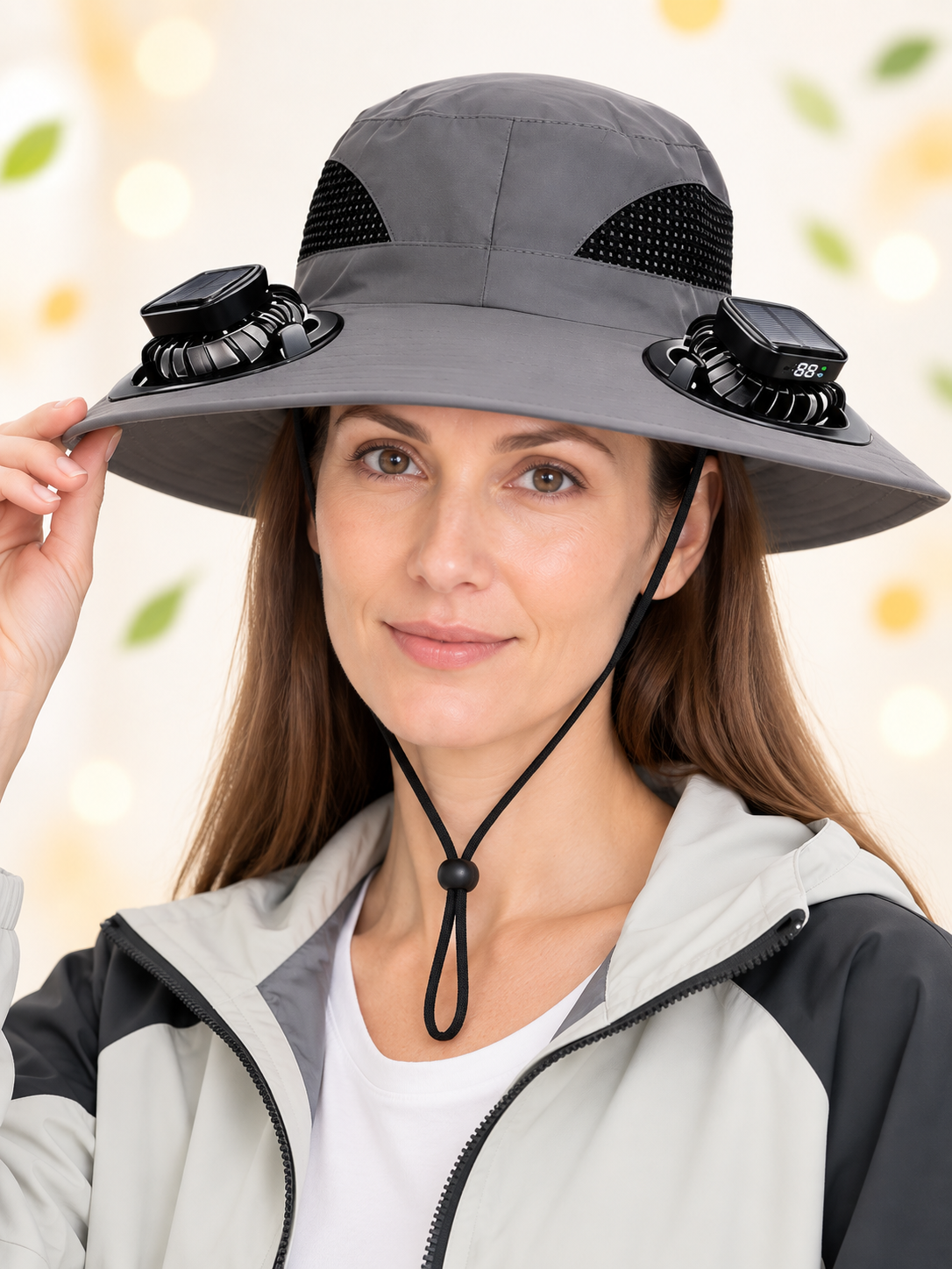 Dark Gray Hat with Fan and Solar Panel