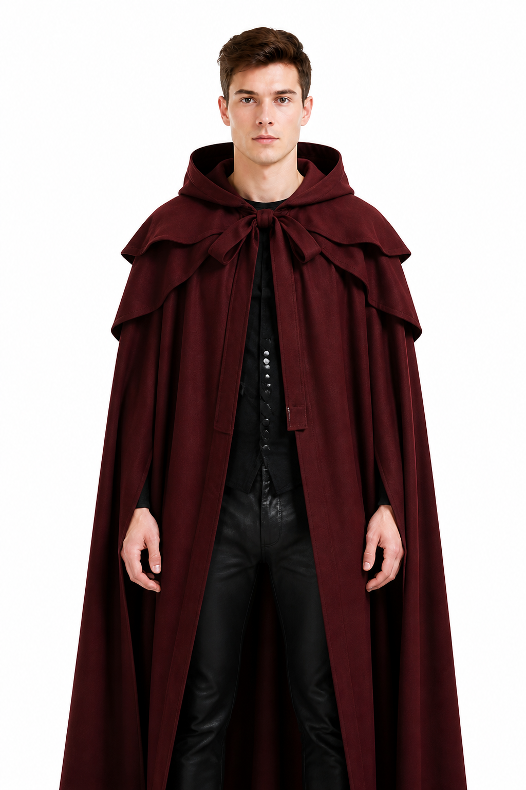 Long Cloak with Hood and Layered Shoulders Costume Capes detail 2