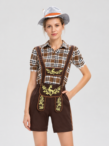 Plaid Stage Costume: Shirt, Shorts, and Hat