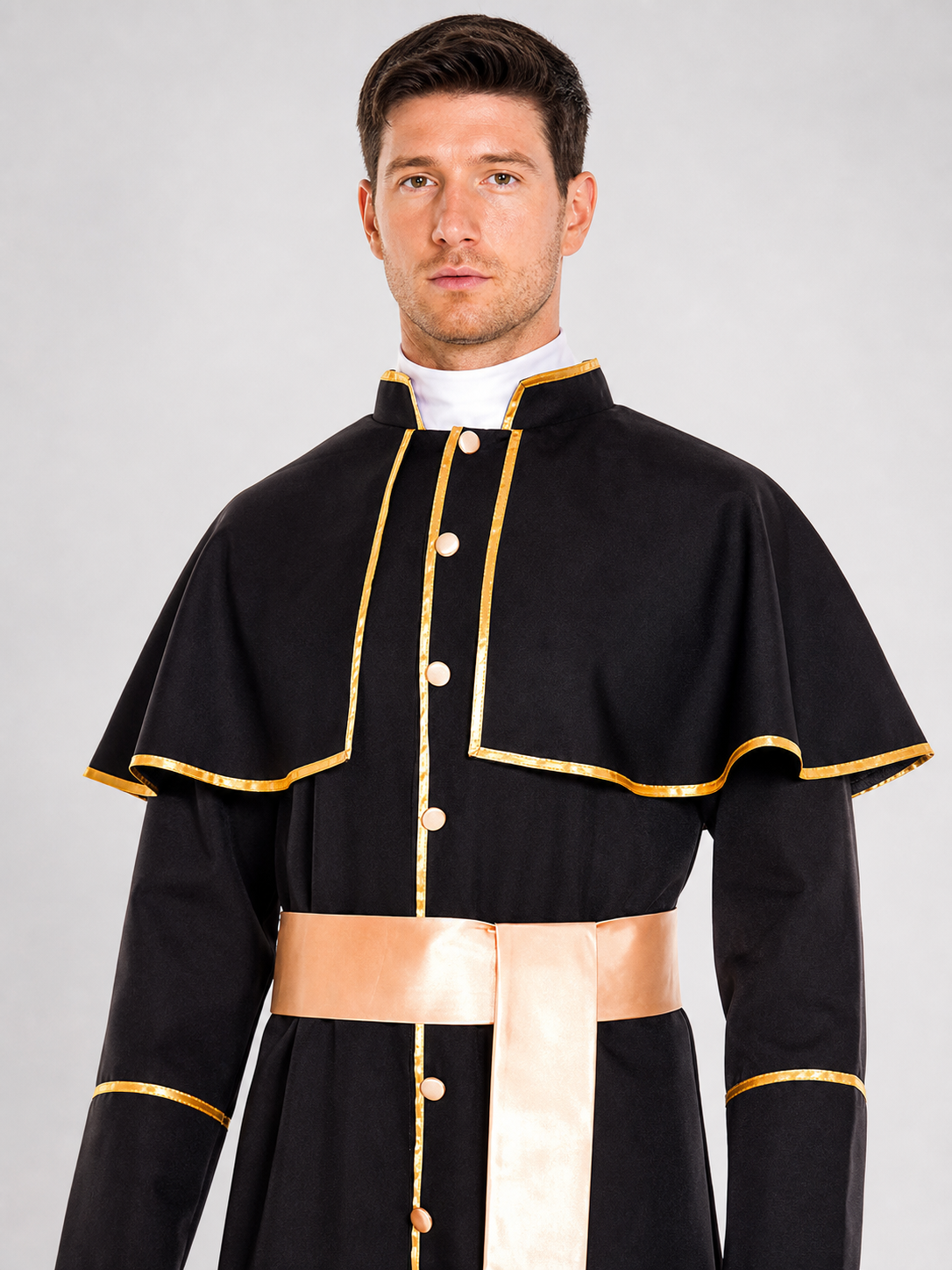 Long cosplay cassock with gold buttons