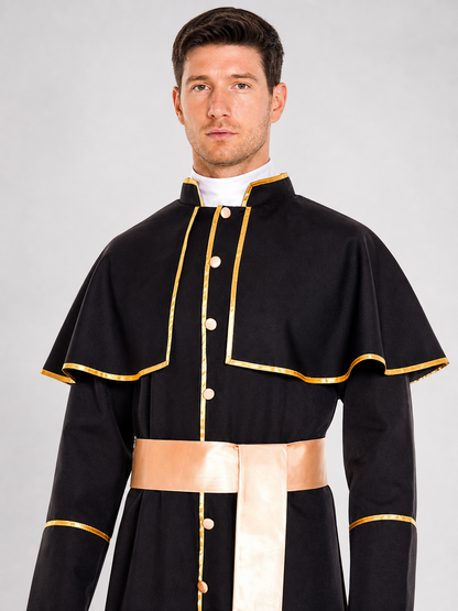 Long cosplay cassock with gold buttons