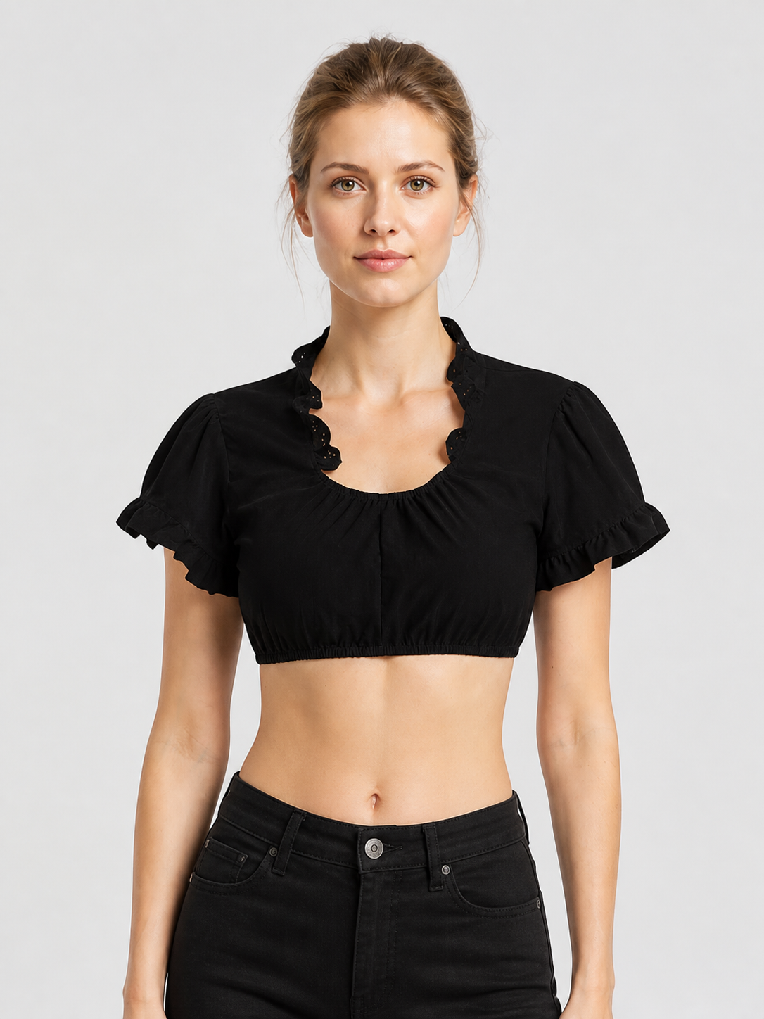 Cropped Black Top with Puff Sleeves product detail 3