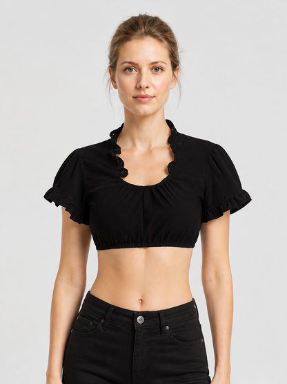 Cropped Black Top with Puff Sleeves product detail 3