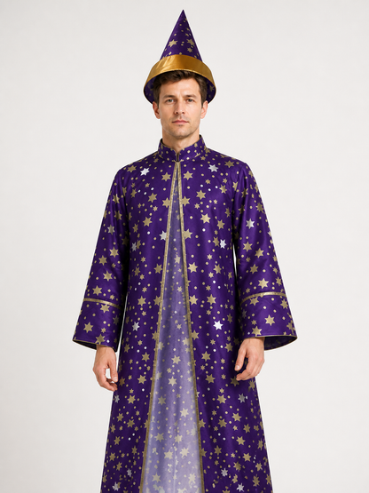 Wizard Costume with Robe and Hat, Purple, Stars Costume Headwear detail 3
