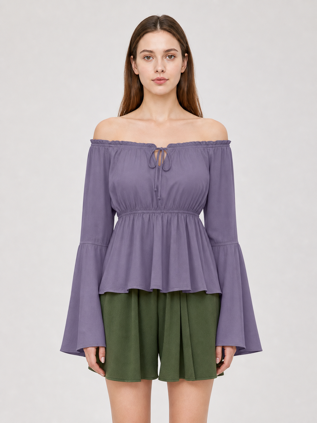 Off-the-Shoulder Blouse with Flared Sleeves