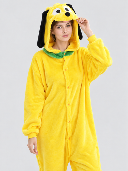 Yellow Flannel Kigurumi with Hood and Hanging Ears