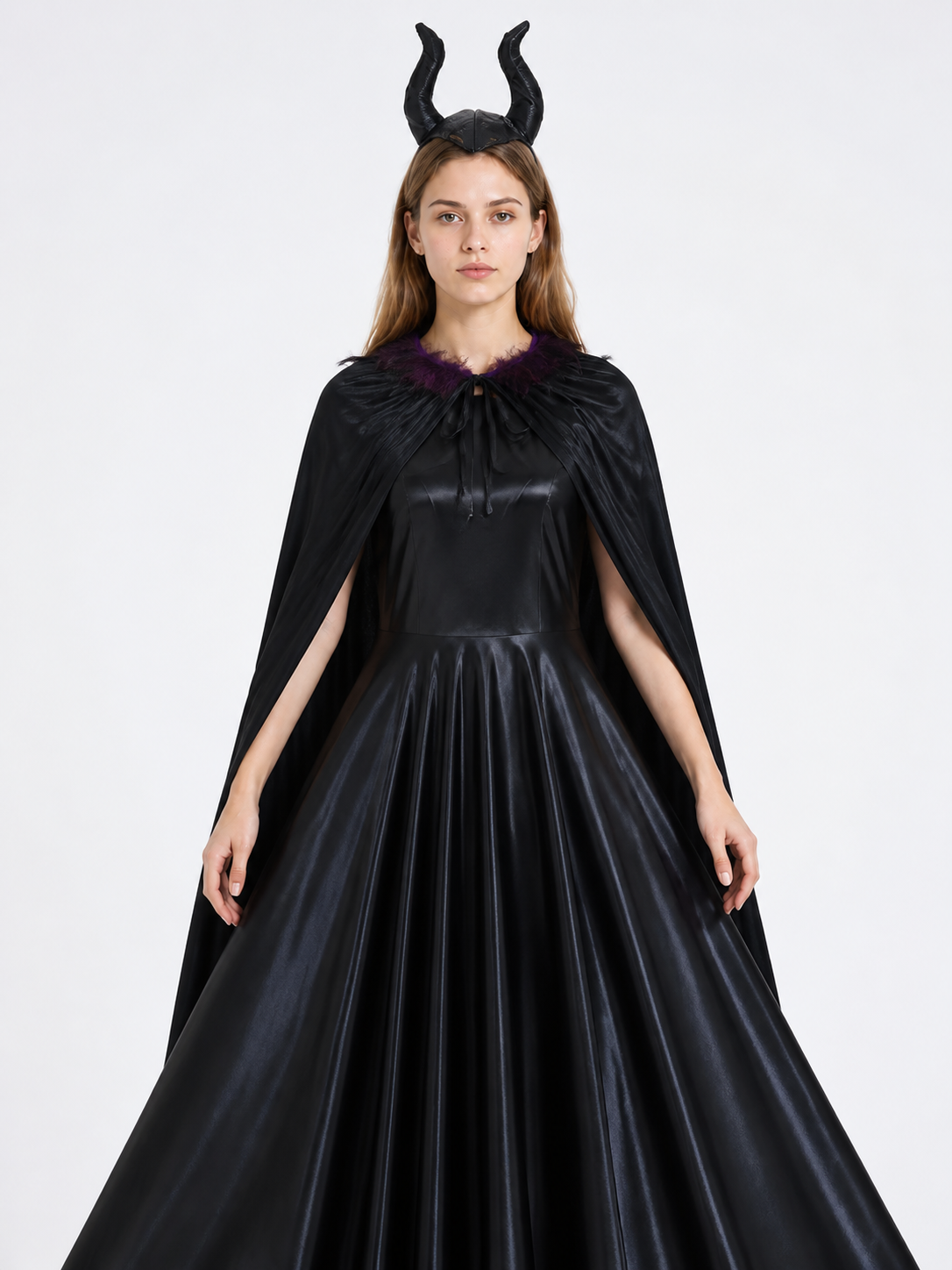 Black Witch Costume with Long Dress and Cape Costume Dresses detail 3
