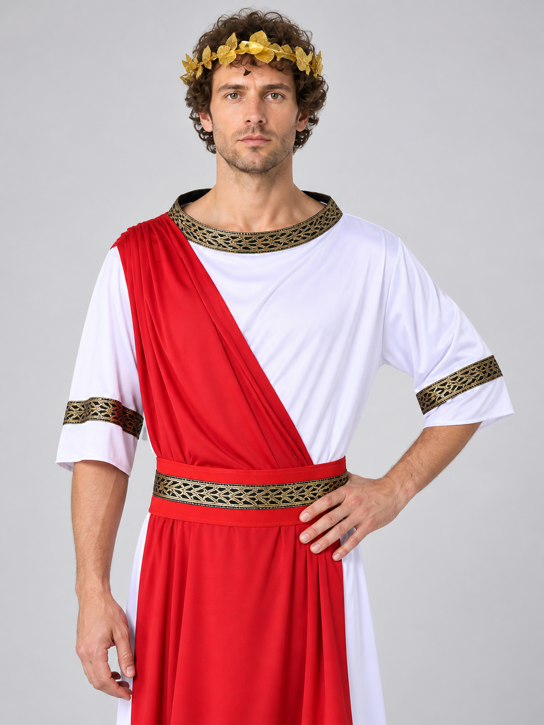 White Ancient-Style Costume with Draping and Wreath Costumes detail 2