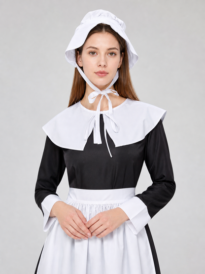 Black and White Maid Costume with Apron and Collar Costumes detail 2