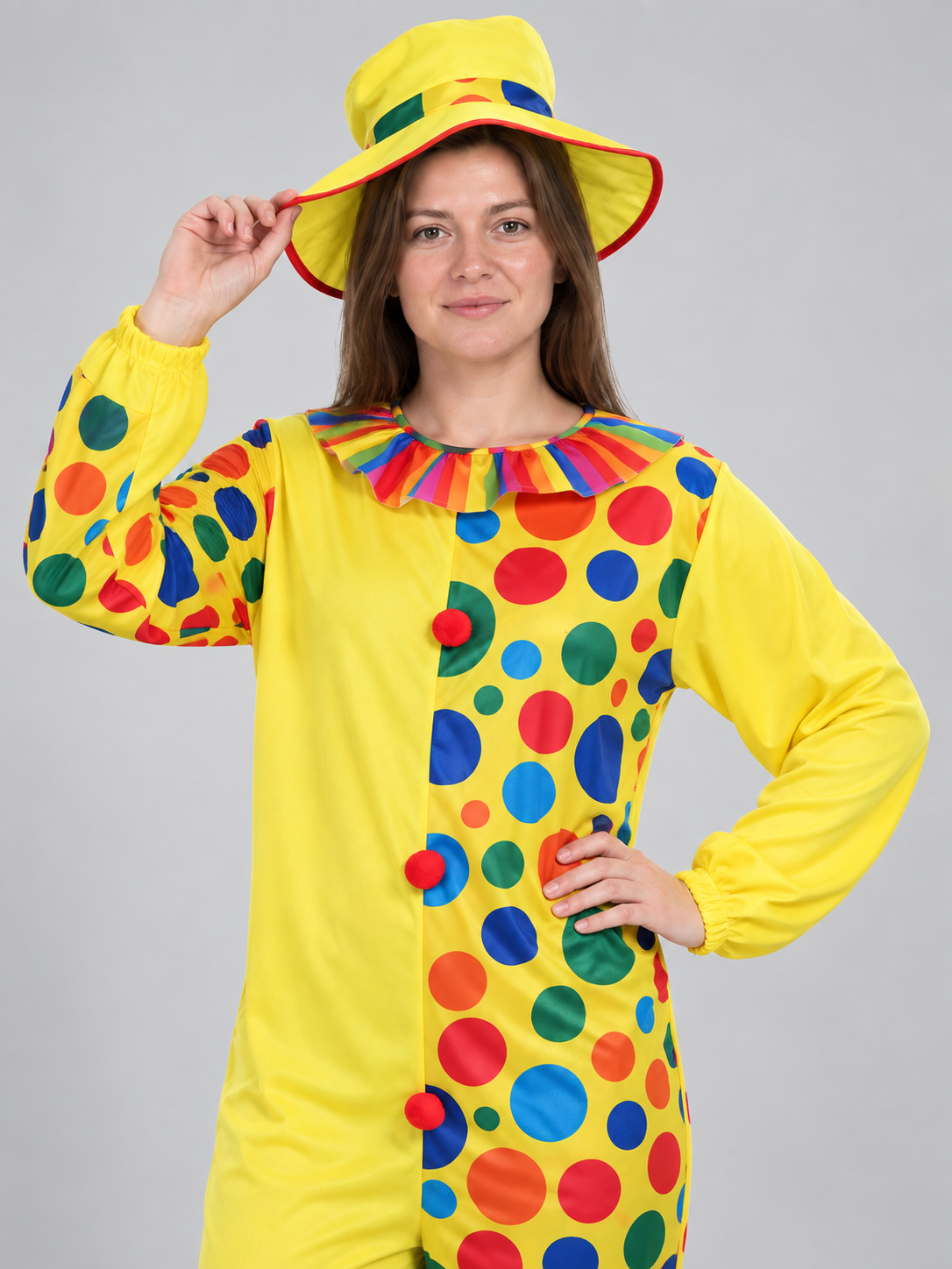 Adult Clown Costume: Yellow Jumpsuit, Hat