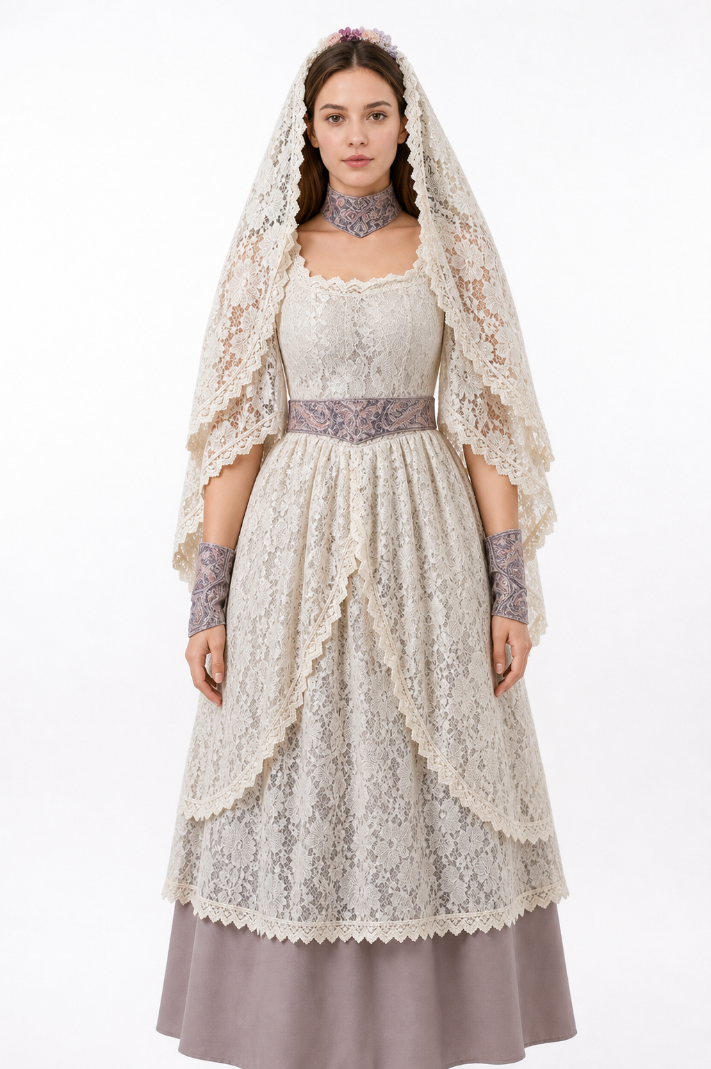 Lace Carnival Costume with Dress and Cape