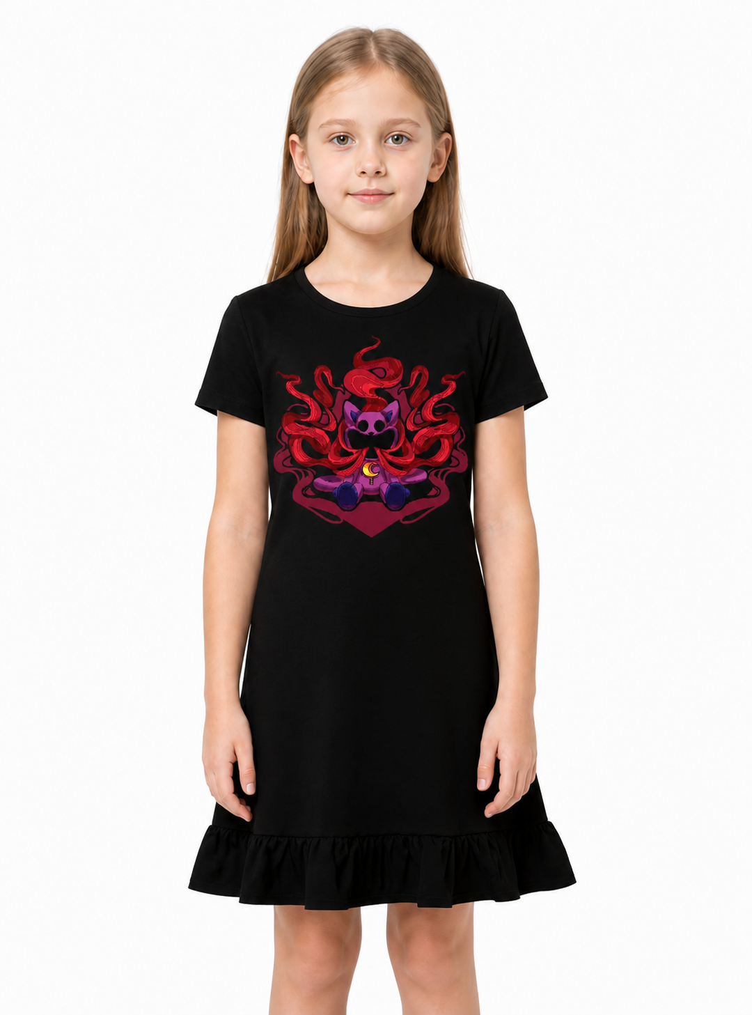 Black Short-Sleeve Ruffle Dress Poppy Playtime Costume Dresses detail 3