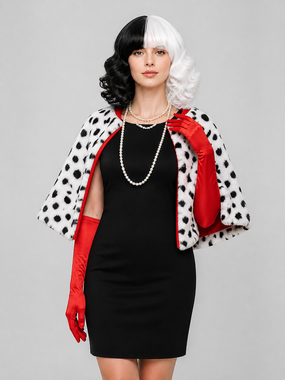 Cruella Cosplay Costume: Dress, Cape, Wig Costume Dresses detail 3