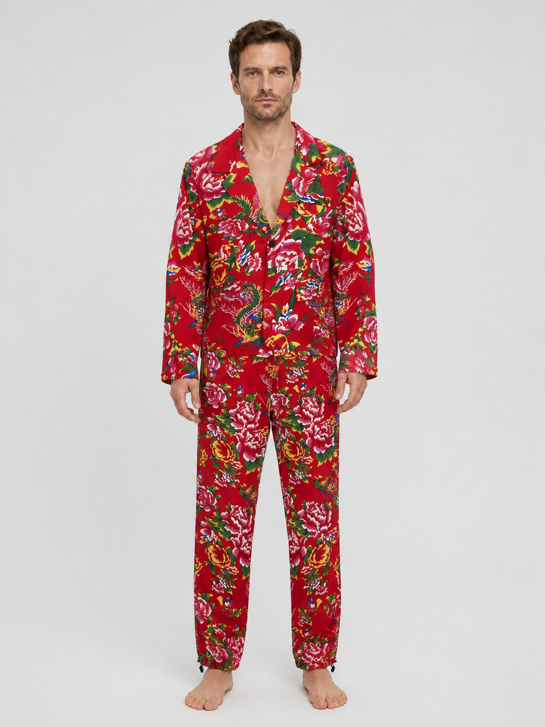 Two-Piece Suit with Blazer and Pants, Red Floral Print product detail 3