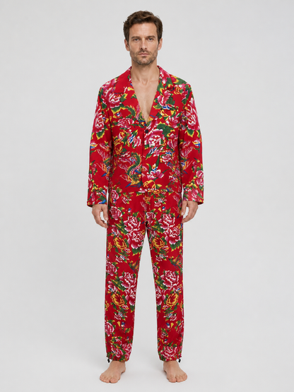 Two-Piece Suit with Blazer and Pants, Red Floral Print product detail 3
