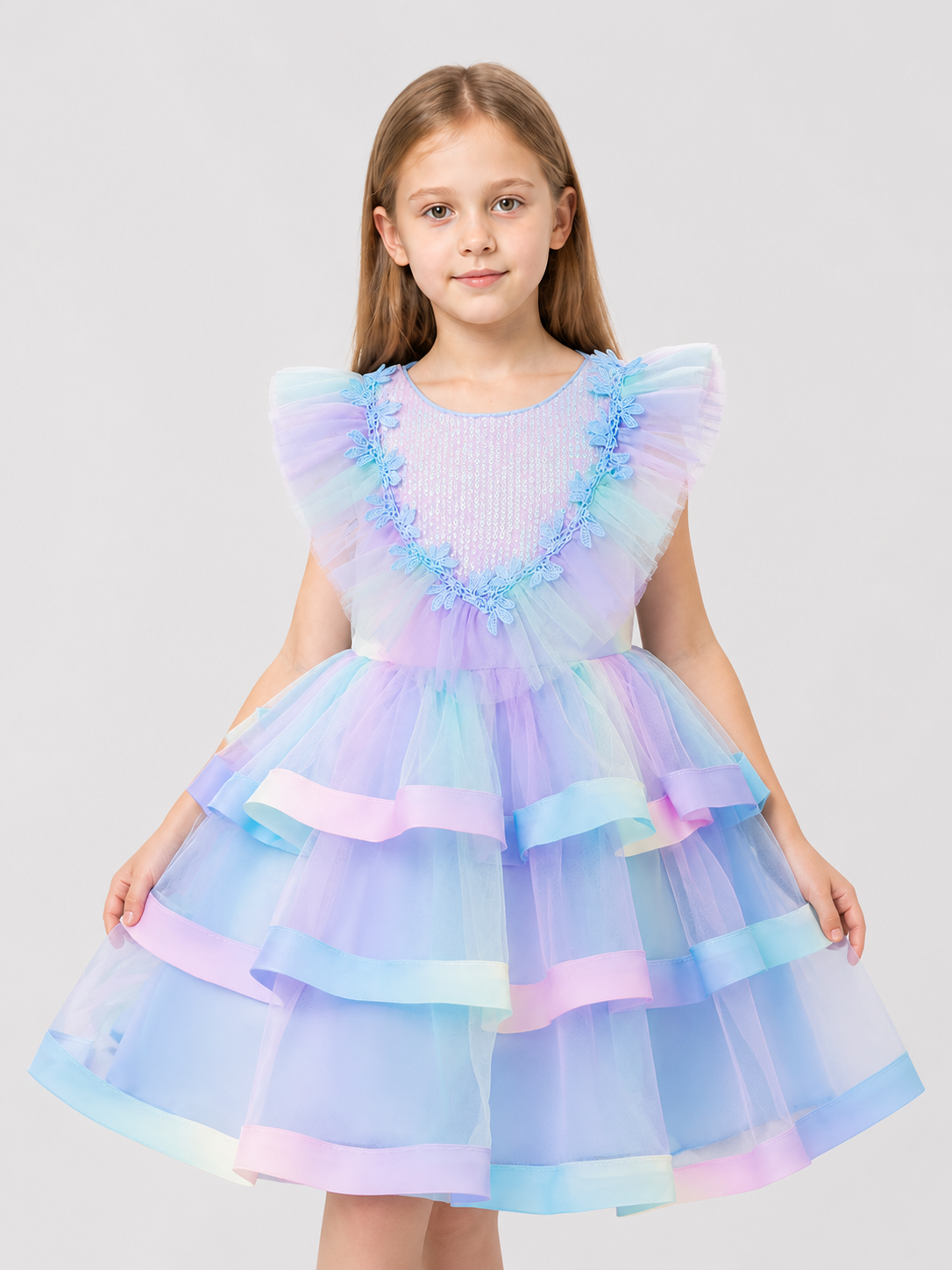 Children's Tulle Tutu Dress with Rainbow Trim Costume Dresses detail 3