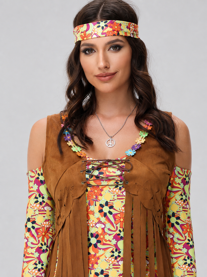 Retro Fringe Dress with Floral Print
