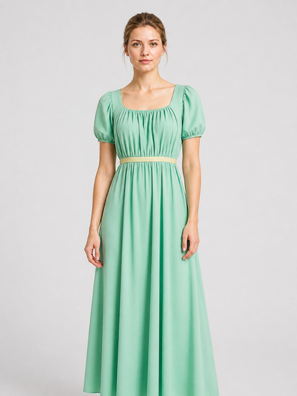 Mint Bridgerton Dress with Puff Sleeves and High Waist Costume Dresses detail 2