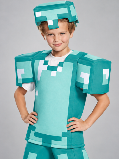 Kids' Pixel-Style Carnival Costume with Helmet