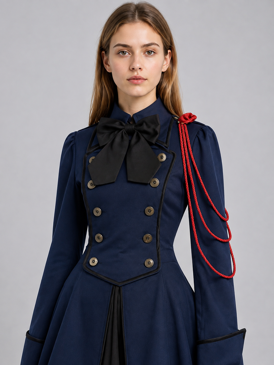 Gothic Retro Dress with Bow and Stand-Up Collar Costume Dresses detail 2
