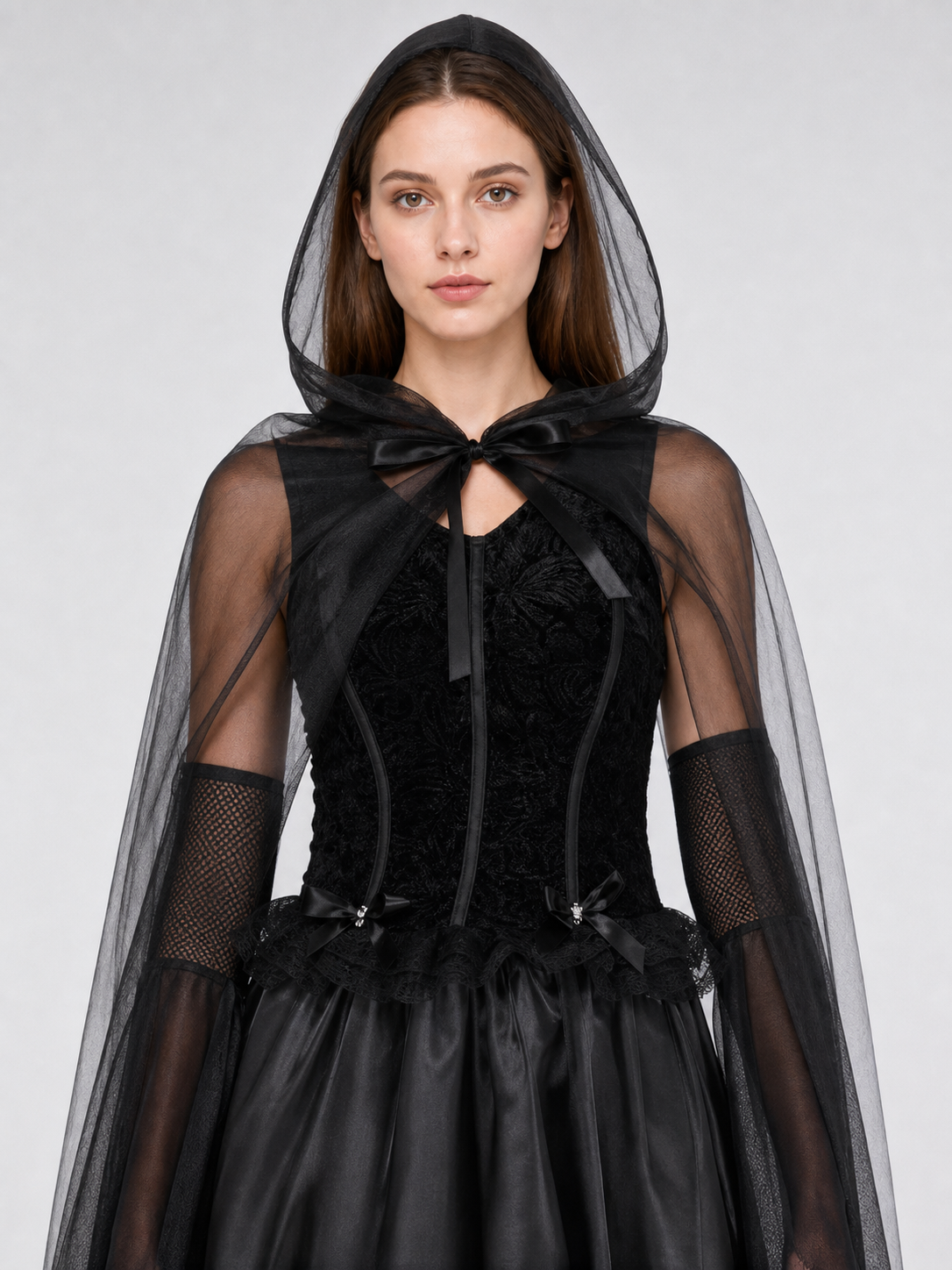 Gothic Carnival Dress with Hooded Cape