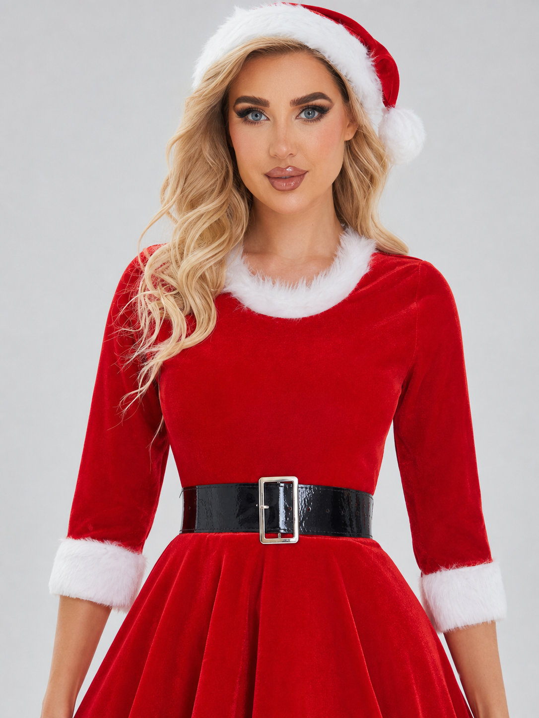 Red Christmas Dress with White Fuzzy Trim