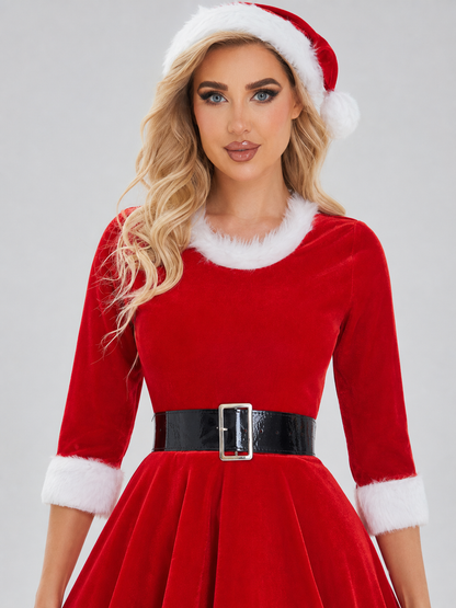 Red Christmas Dress with White Fuzzy Trim