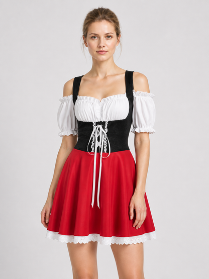 Red, White, and Black Bavarian-Style Lace Dress Costume Dresses detail 3