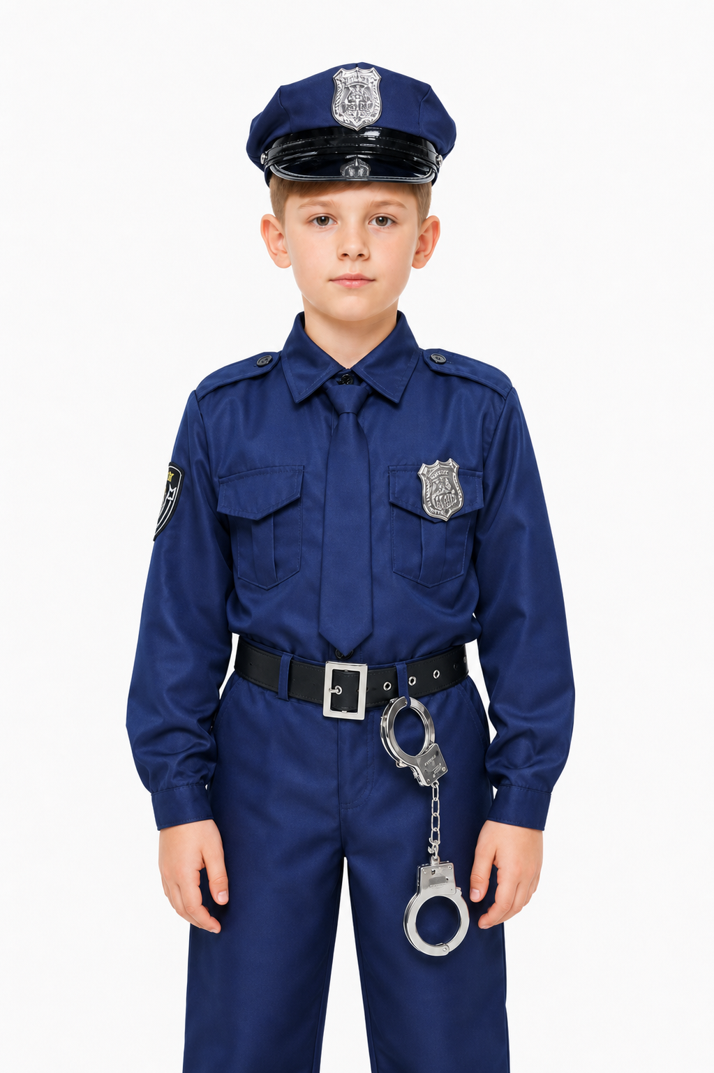 Police Costume with Cap, Belt, and Handcuffs Costume Headwear detail 3