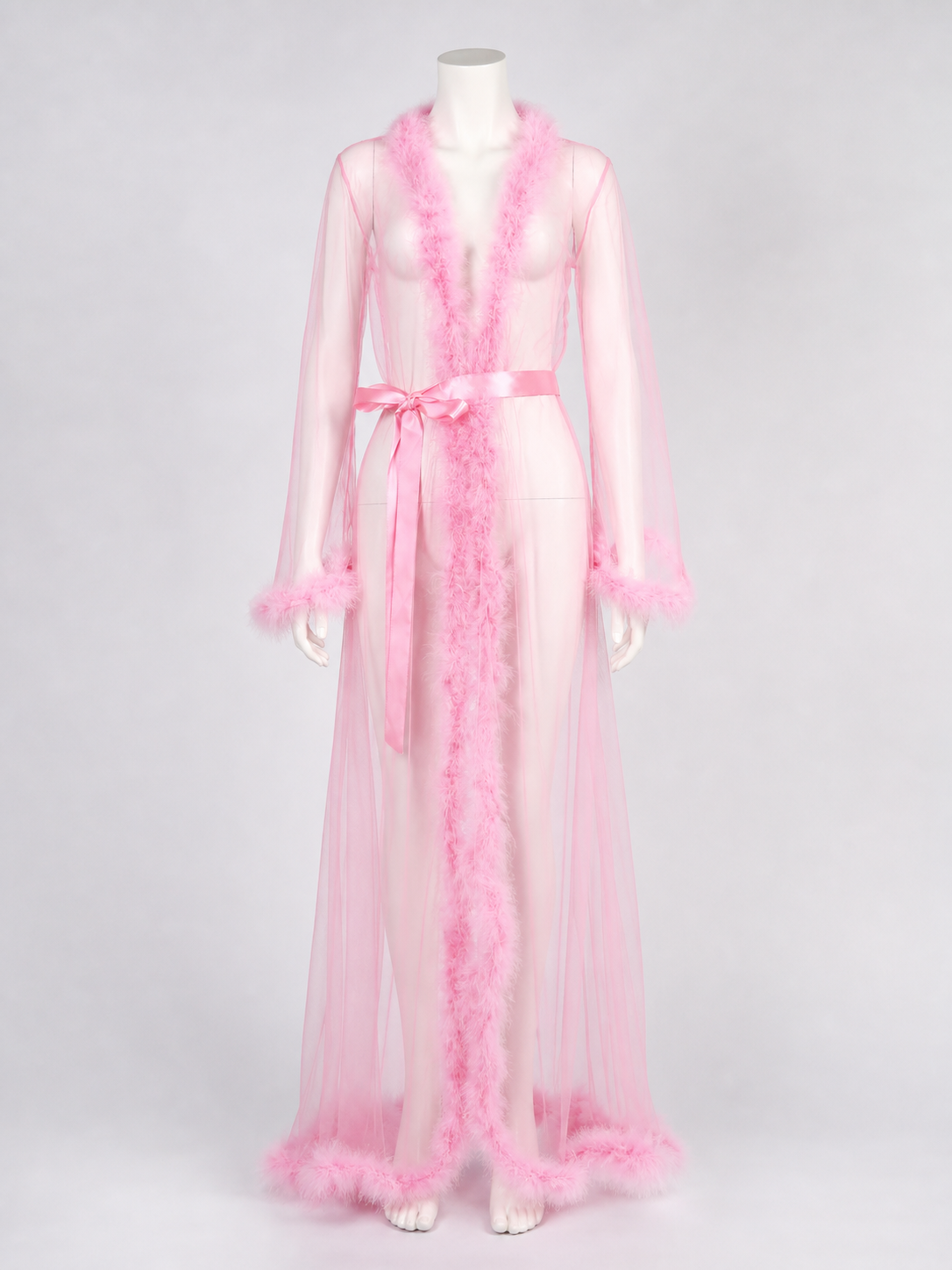Long Sheer Robe with Red Trim product detail 3