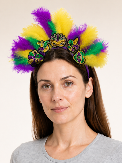 Halloween Carnival Headband with Feathers and Masks Costume Headwear detail 2