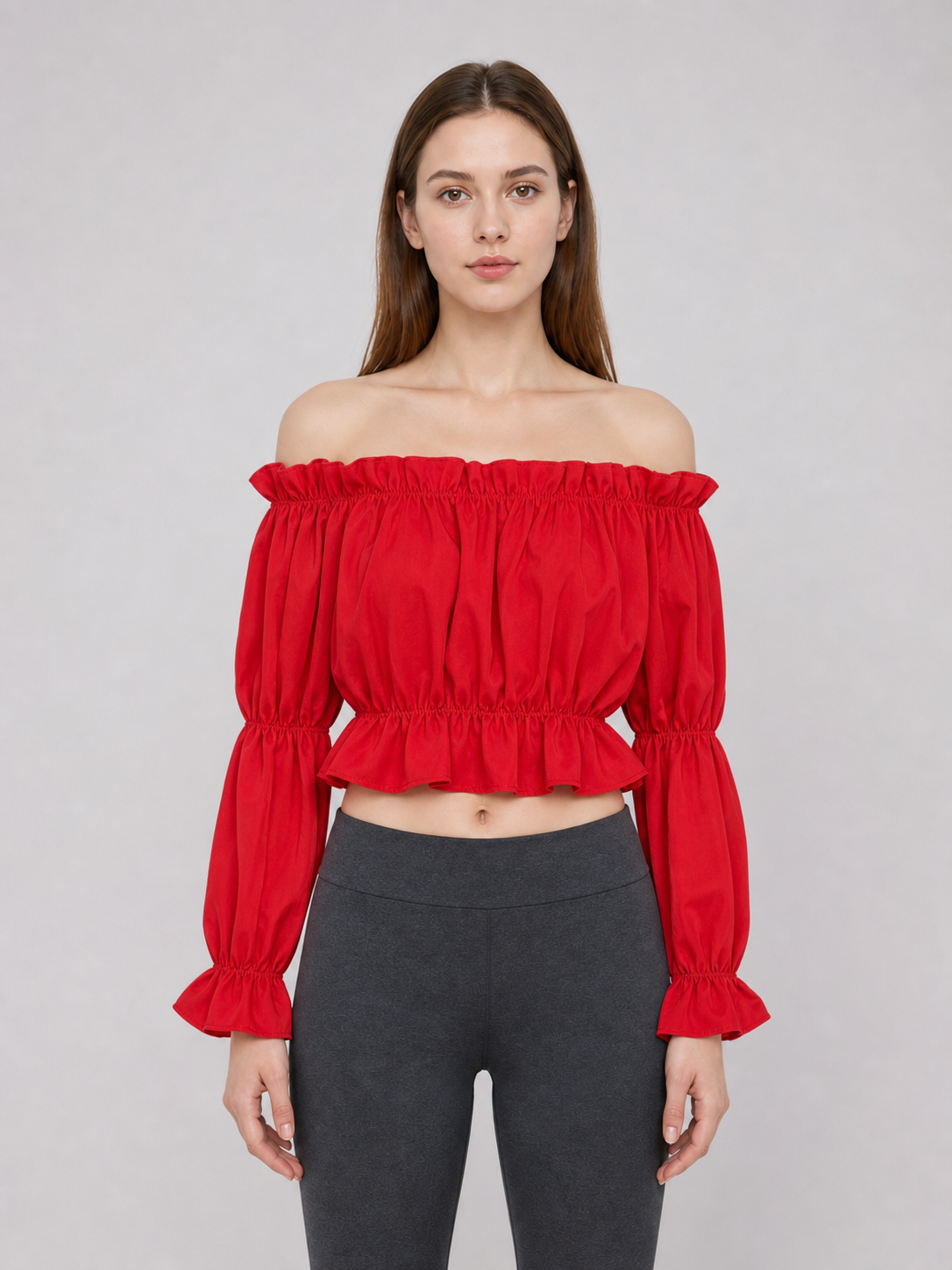 Red off-the-shoulder cropped top