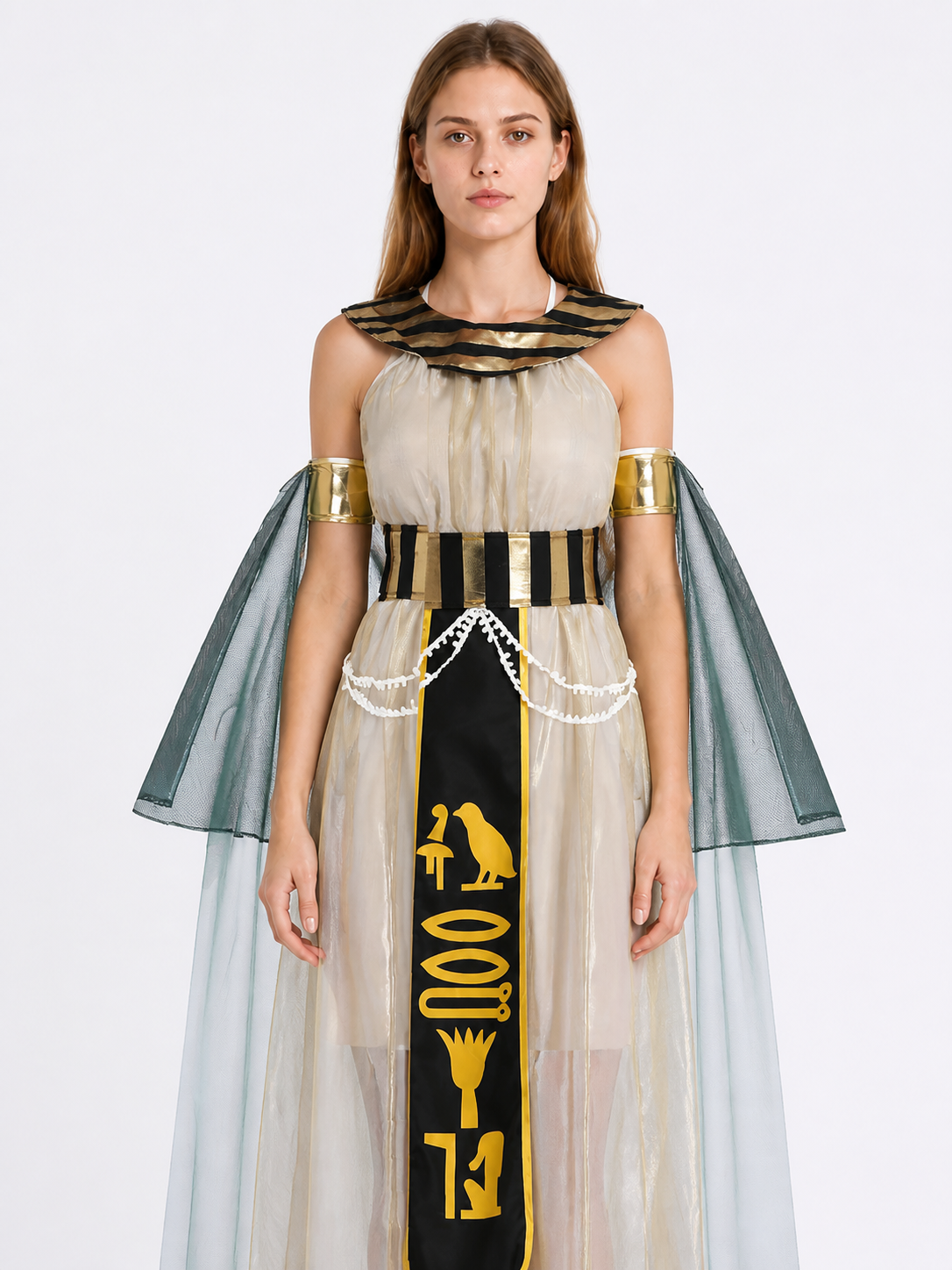 Cleopatra Costume with Cape and Gold Belt Costume Capes detail 3