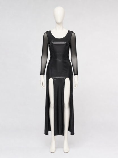 Witch Costume: Black Dress with Slit and Sleeves