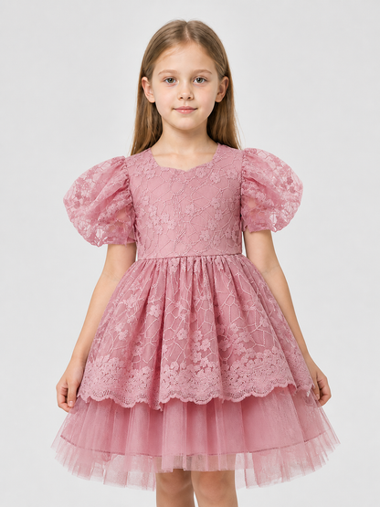 Girls' Princess Dress with Full Skirt and Lace Costume Dresses detail 3