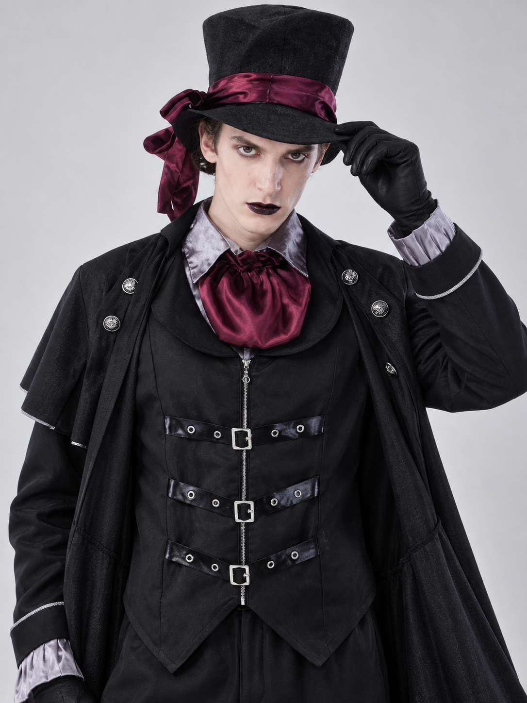 Vampire Halloween Costume with Cape, Top Hat, and Neck Scarf