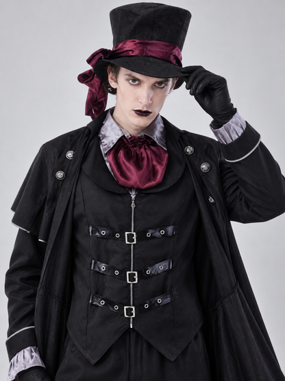 Vampire Halloween Costume with Cape, Top Hat, and Neck Scarf