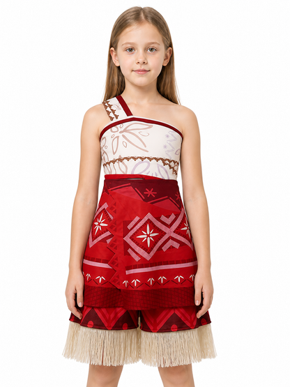 Moana Cosplay Jumpsuit with Tiered Skirt and Fringe Costumes detail 3