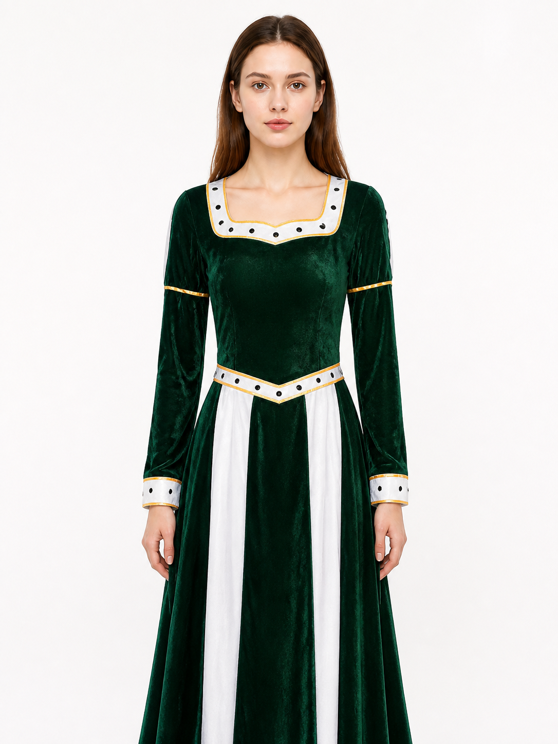 Long Green Cosplay Dress with White Inset Costume Dresses detail 3