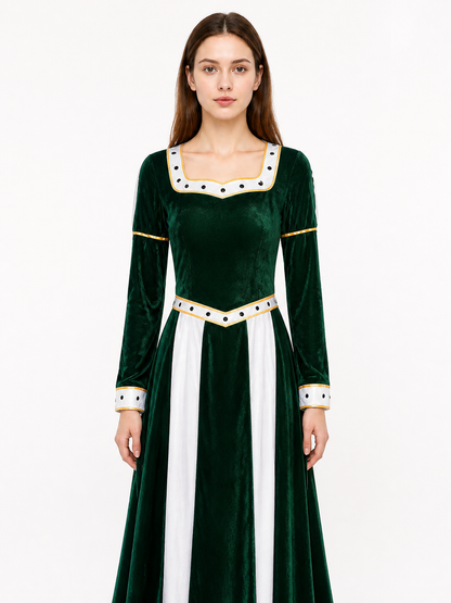 Long Green Cosplay Dress with White Inset Costume Dresses detail 3