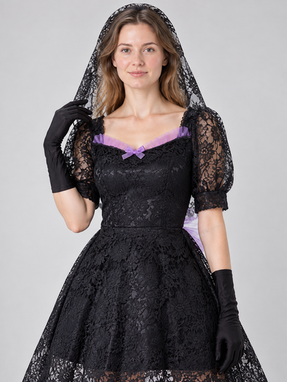 Gothic-Style Carnival Costume with Veil and Gloves