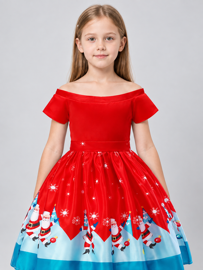 Festive Dress with Snowflakes and a Flared Skirt