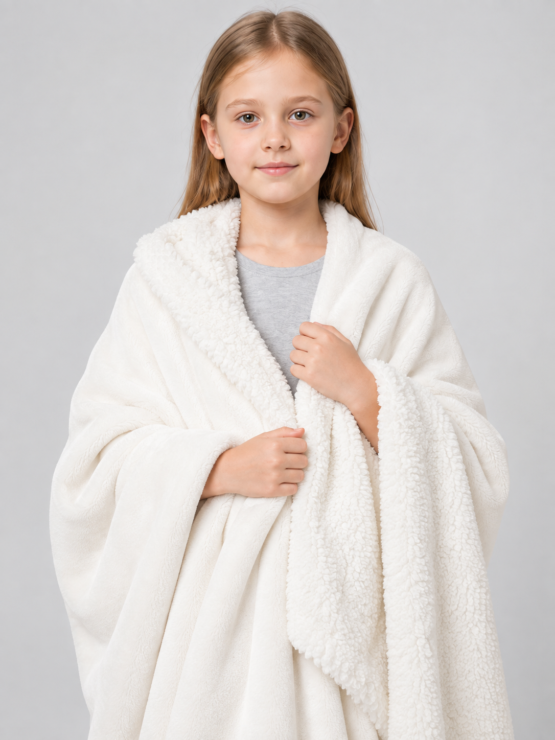 Double-sided flannel and polyester blanket, white