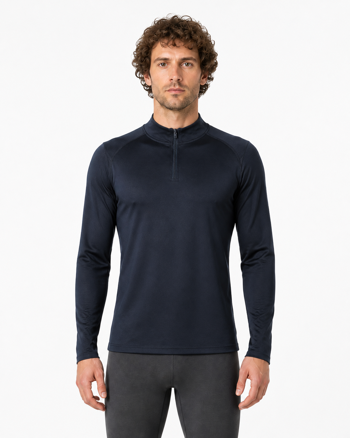 Fitted Dark Navy Half-Zip Jacket with Stand Collar product detail 3