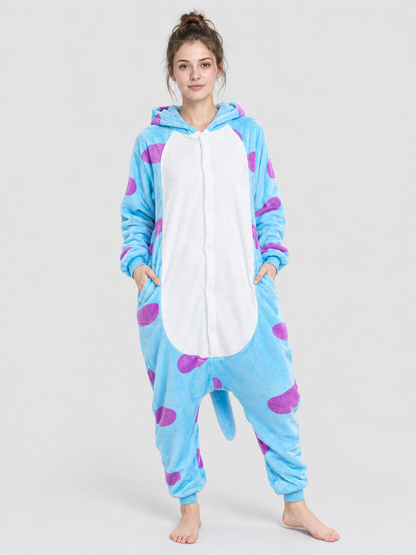 Blue Kigurumi Jumpsuit with White Insert and Spots