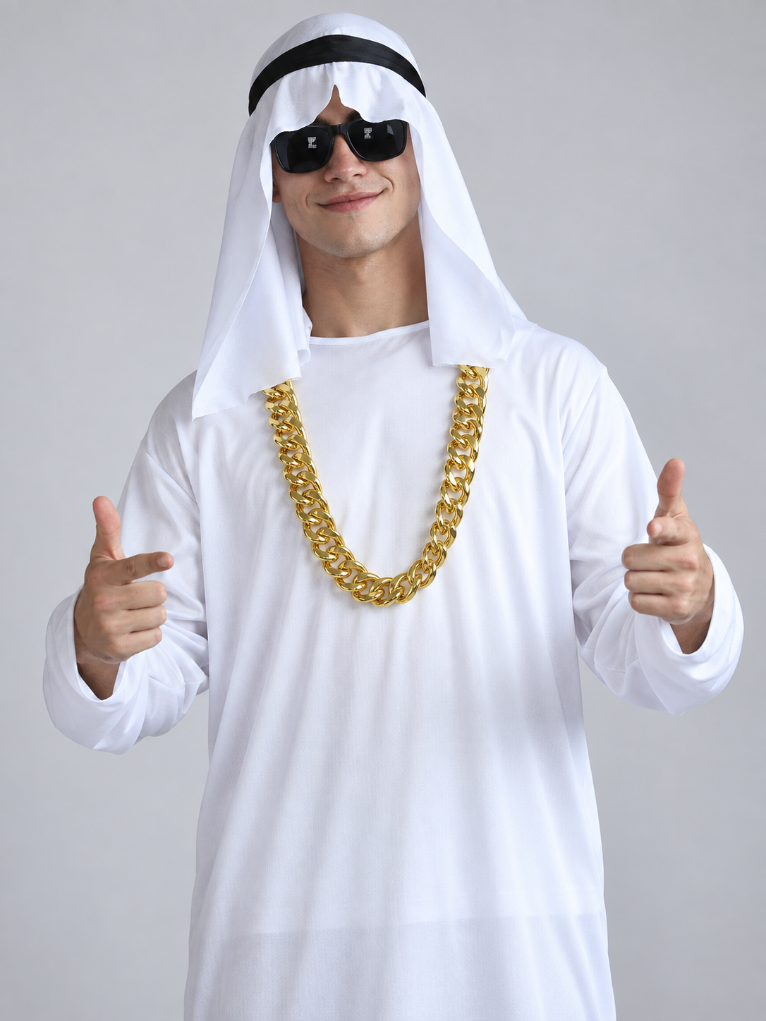 Carnival costume with a long head covering and chain