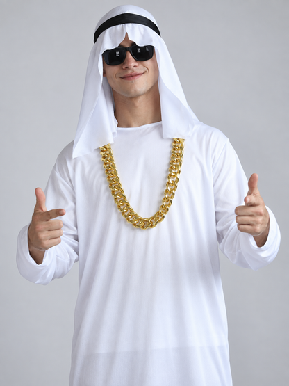 Carnival costume with a long head covering and chain