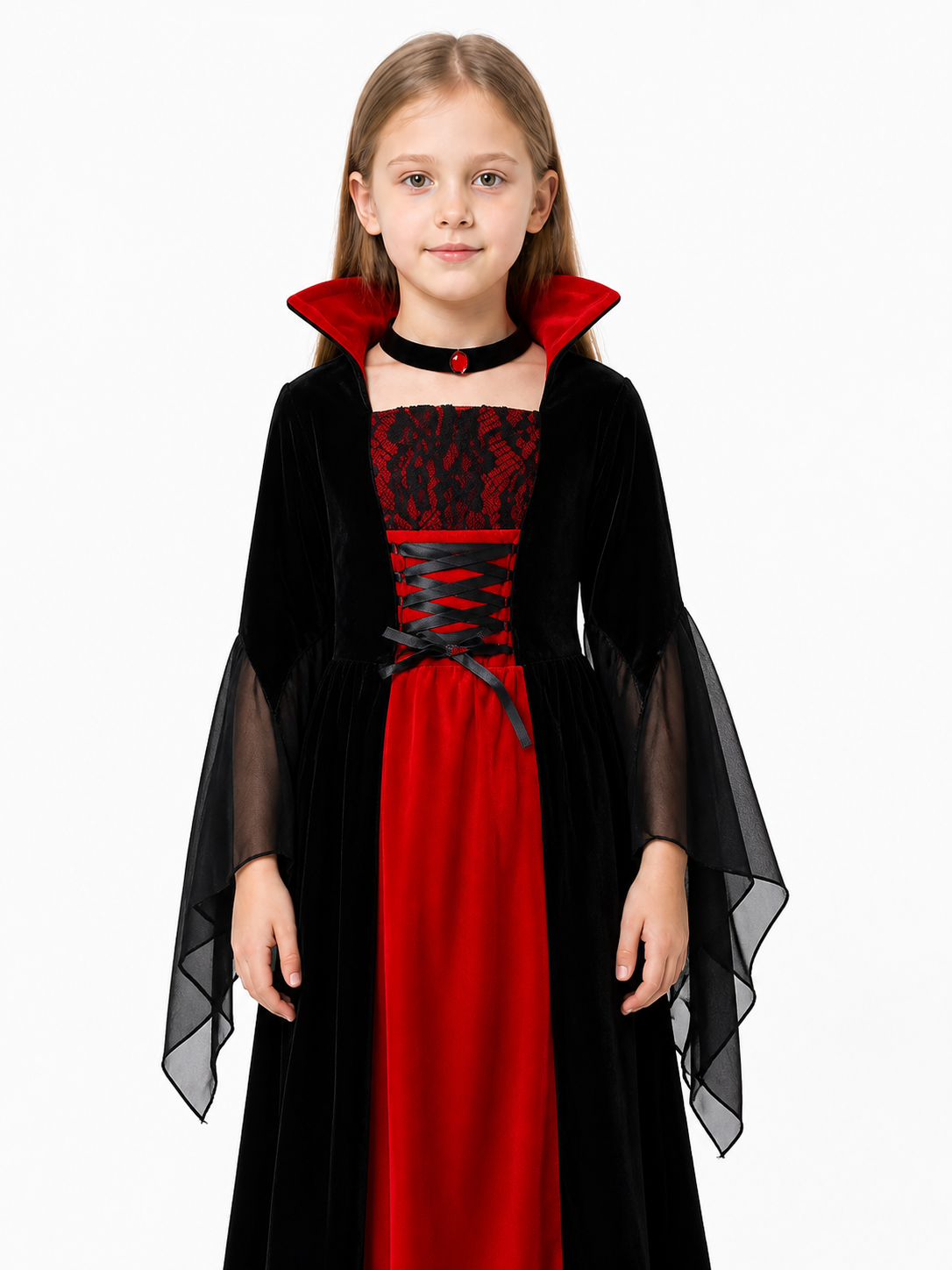 Gothic Vampire Costume with Red Dress Costume Dresses detail 3