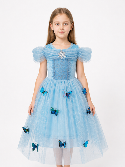 Blue Layered Children's Dress with Butterflies Costume Dresses detail 3