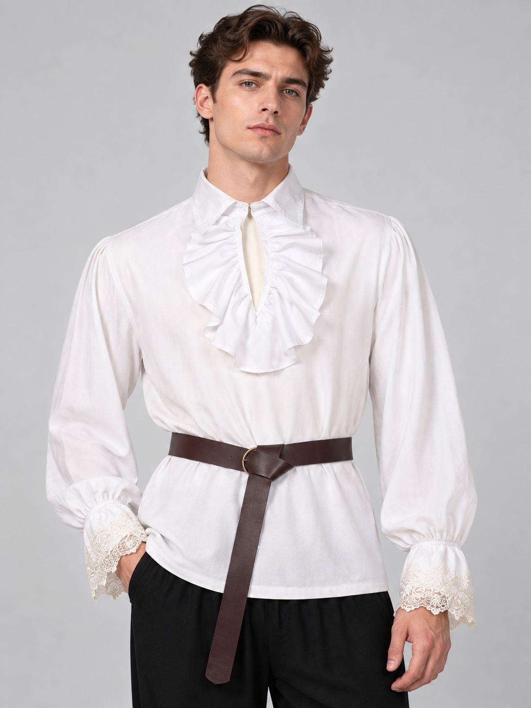 Medieval-Style Costume: White Shirt, Pants, Belt